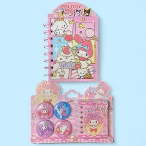 My Melody Pink Stationery Set: Mini Notebook Keychain & Pins, Brand New Sanrio